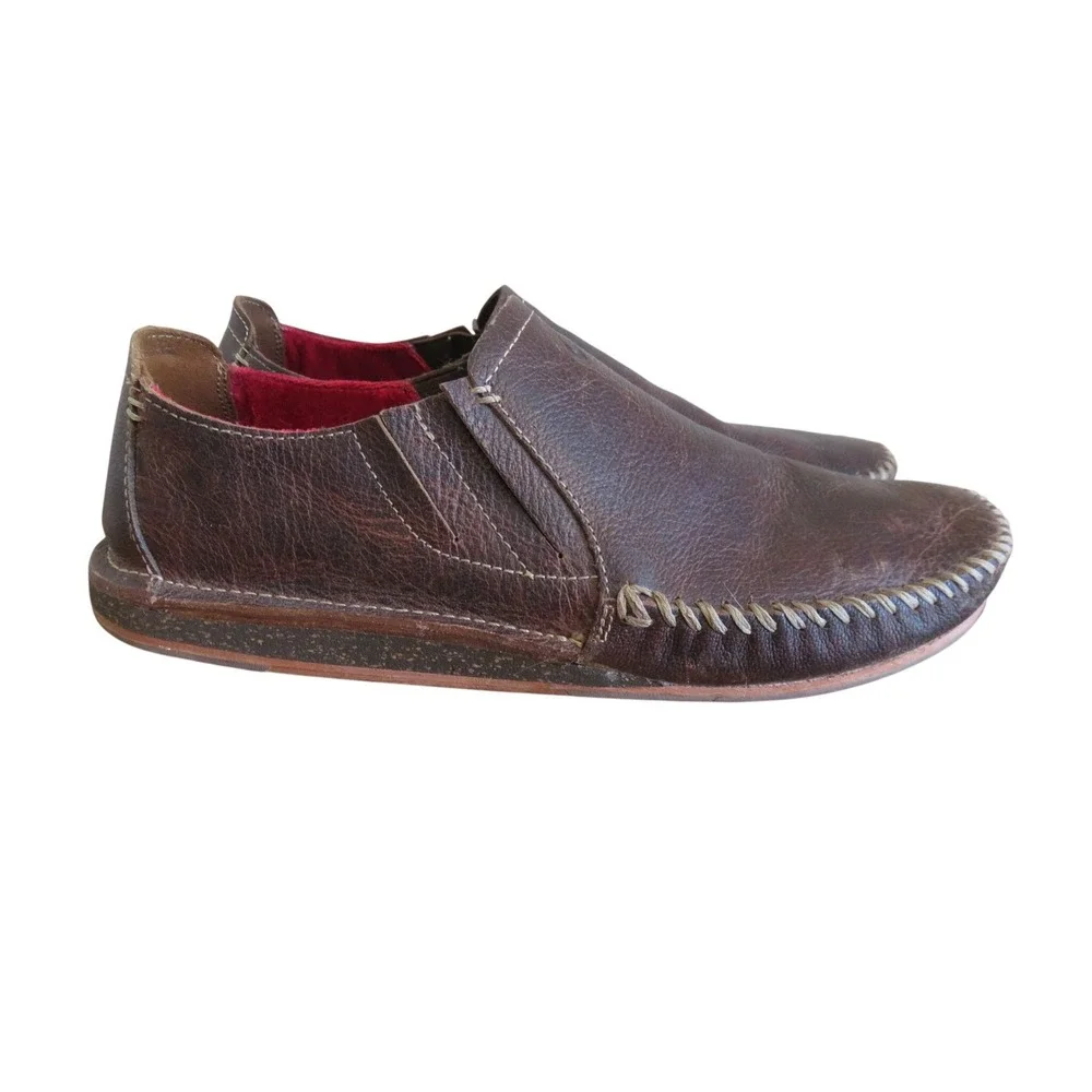 OluKai Ali'l Elua Dark Brown Leather Slip On Loafer Shoes‎ Size 9 M EU 42